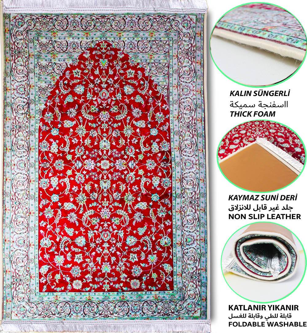 3 CM Süngerli Ortopedik Seccade - Bordo Kadife Çeyizlik Diz Ağrıtmaz Seccade - Carpetella