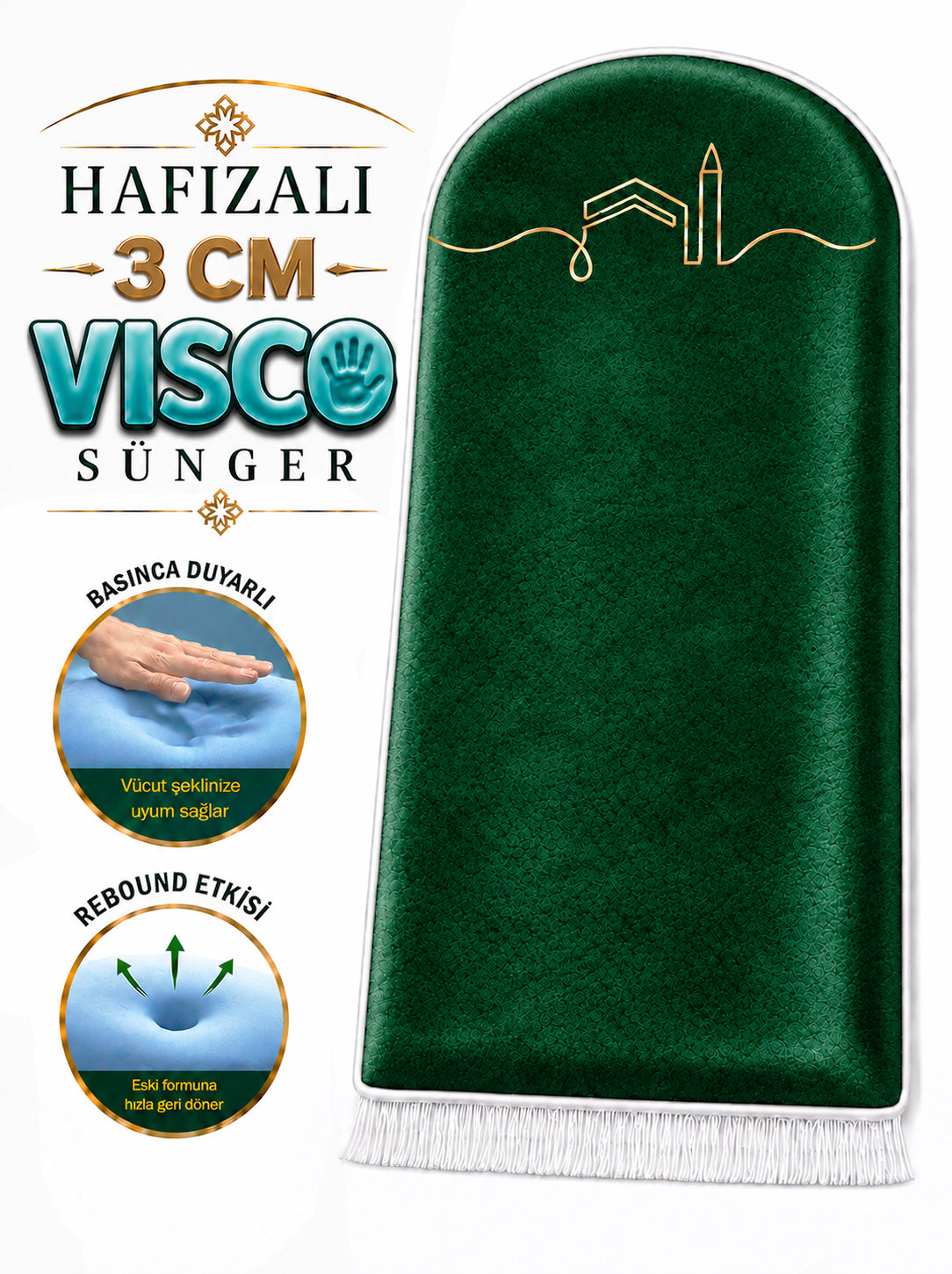 3 CM Visco Süngerli Ortopedik Seccade Yeşil – Hafızalı Sünger