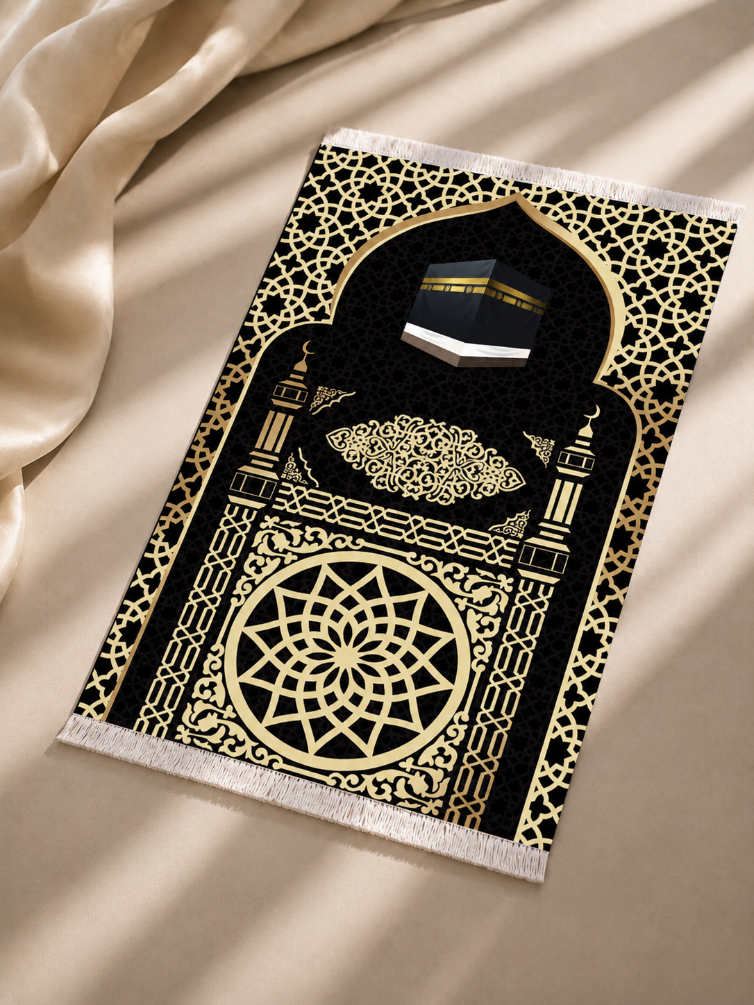 Kadife Seccade Kaymaz Taban - Gold Siyah