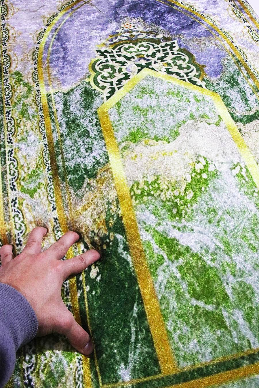 3 CM Süngerli Ortopedik Seccade - Yeşil Gold Kadife Kalın Süngerli - Carpetella