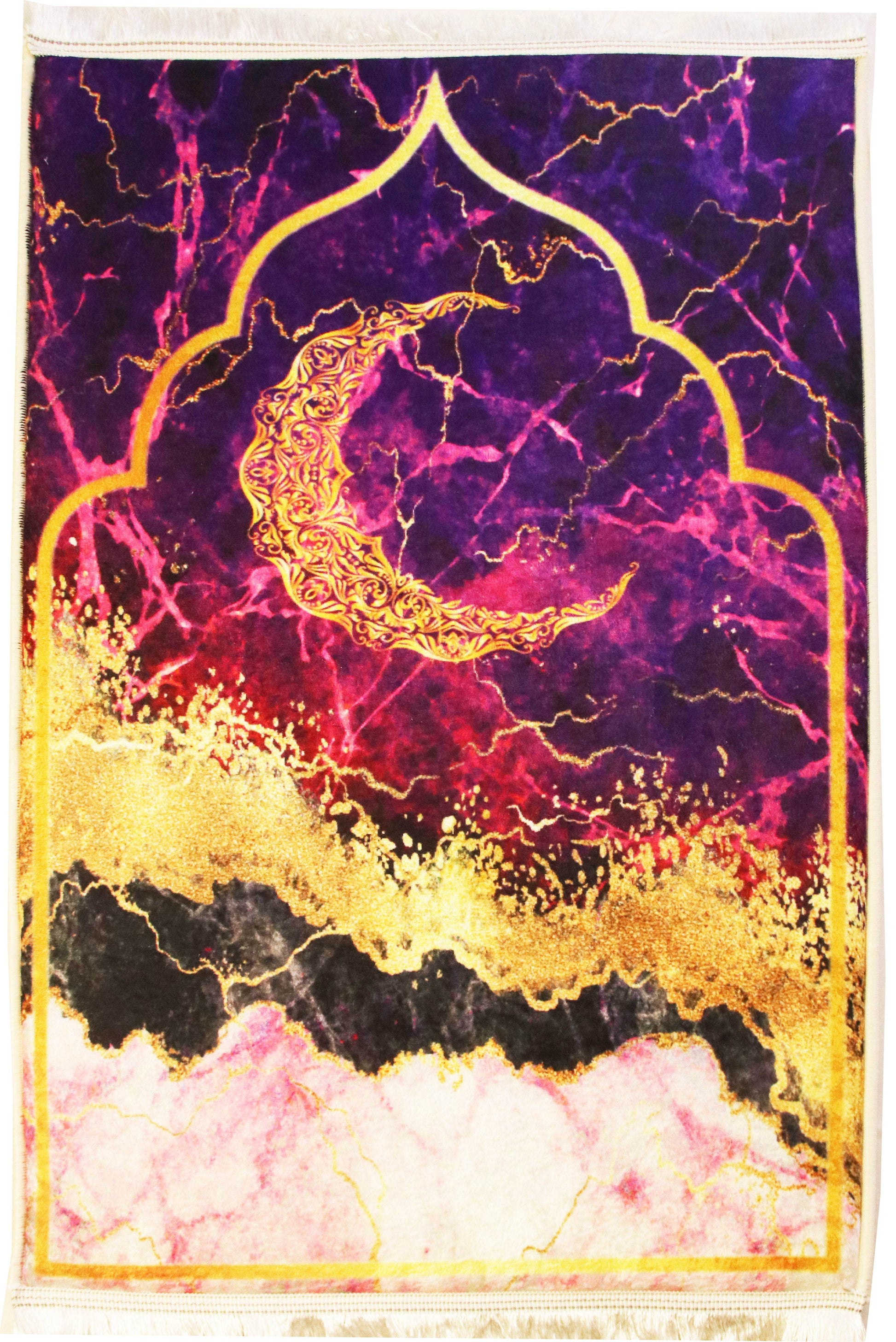 3 CM Süngerli Ortopedik Seccade - Mor Hilalli Lüks Kadife Ortopedik - Carpetella