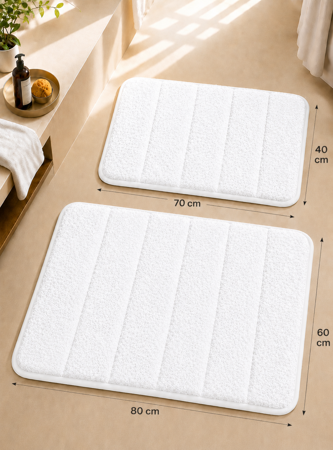 Süngerli Banyo Paspası Seti Kaymaz Taban - Beyaz Peluş