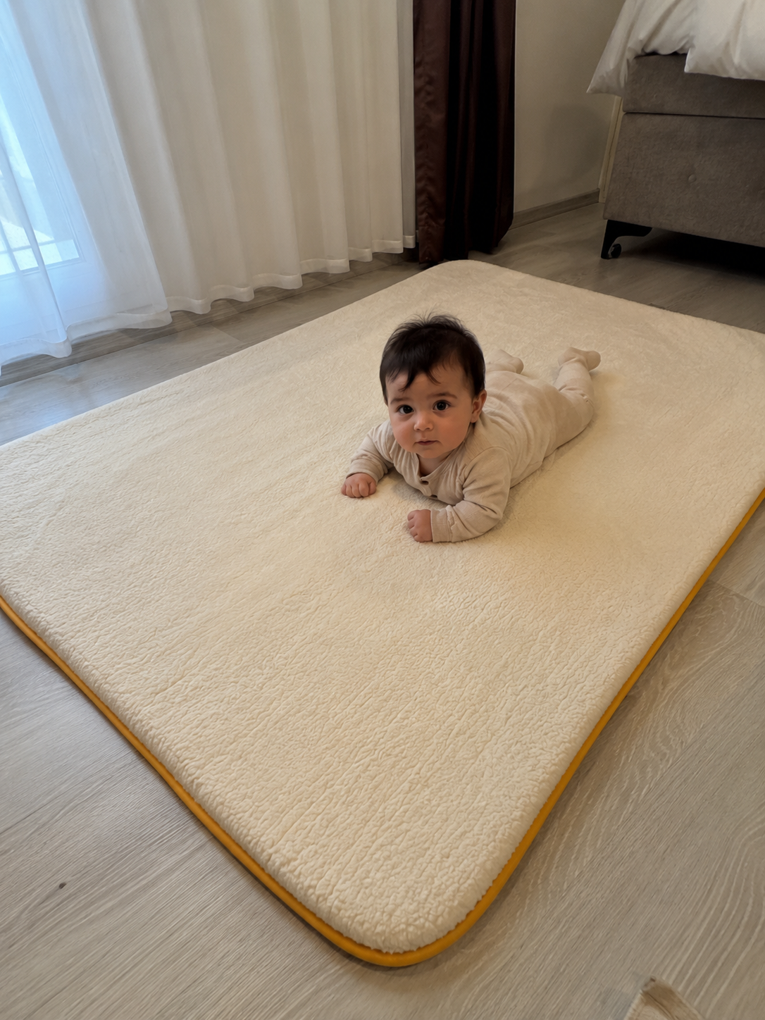 3 cm Süngerli Müslin Bebek Oyun Matı – Kaymaz Tabanlı Pamuk Krem