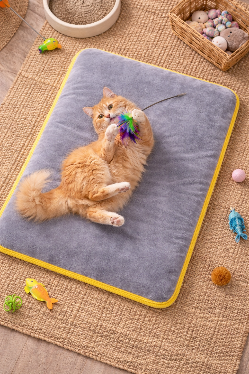 3 CM Süngerli Ortopedik Kedi Köpek Yatağı Gri Süet – Kaymaz Tabanlı Peluş Pet Mat Minderi