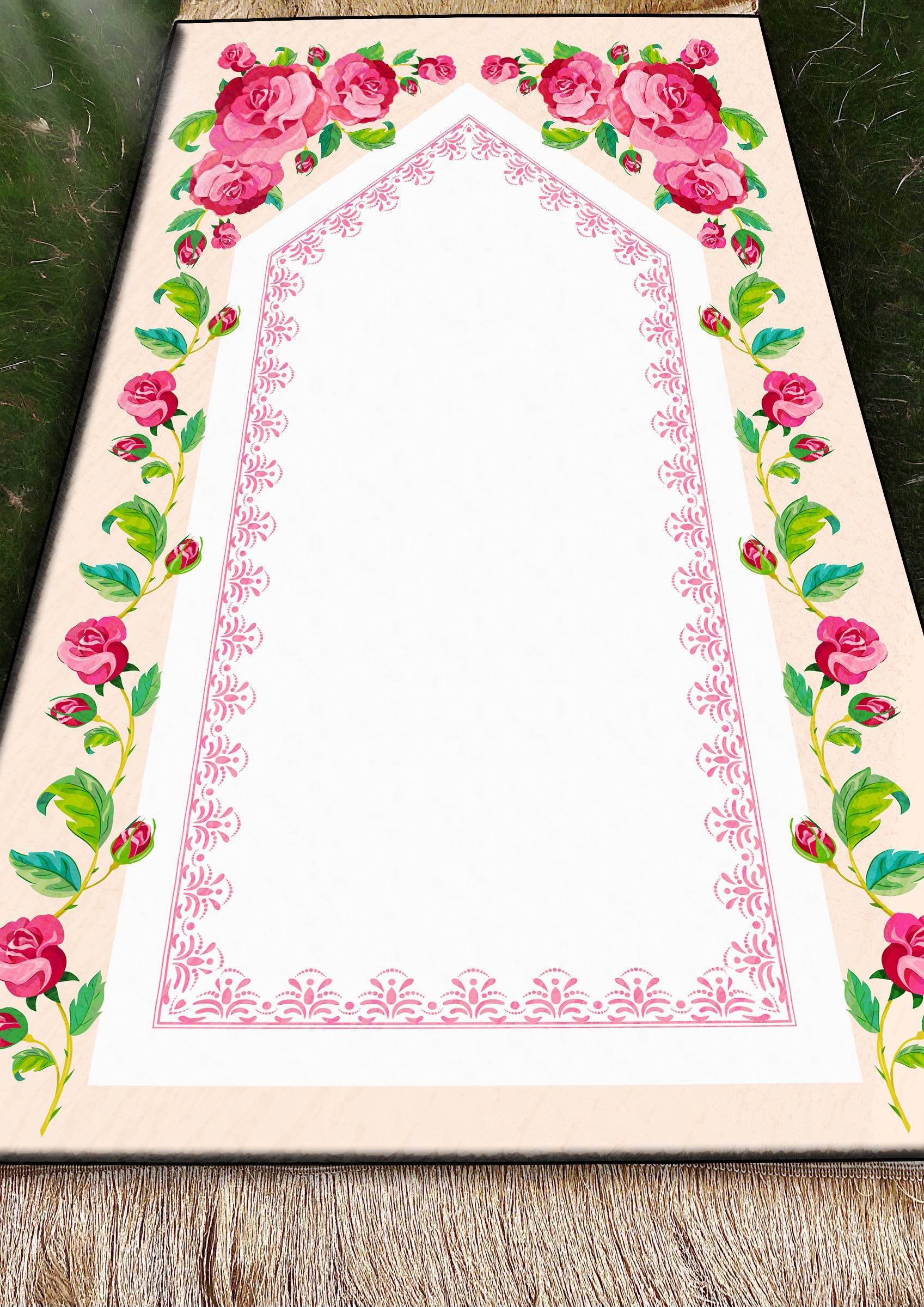 Çiçek Keten Astarlı Kadife Seccade - 70x120cm - Carpetella