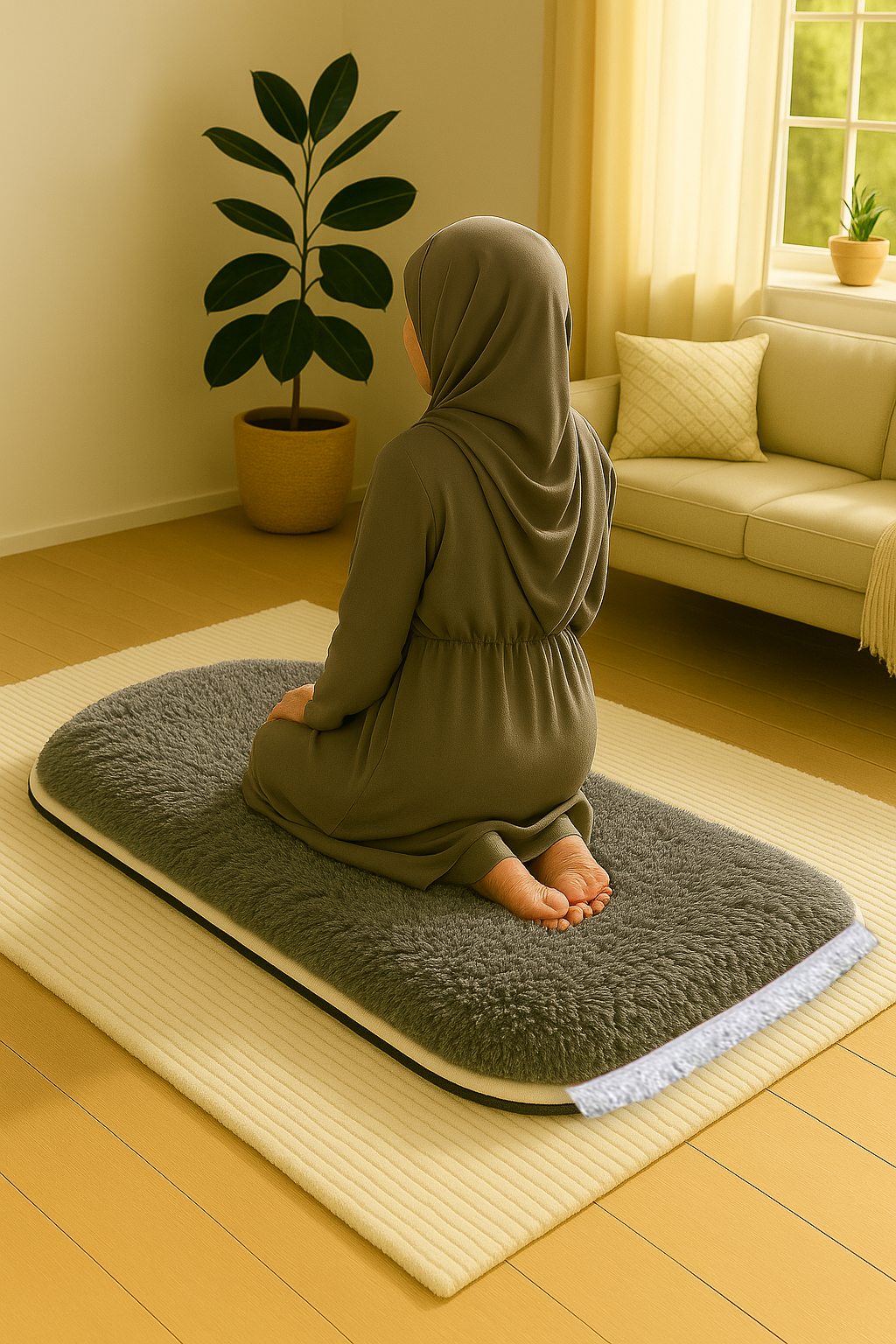 Düz Renk 3 CM Süngerli Peluş Seccade | Ortopedik 3cm Süngerli