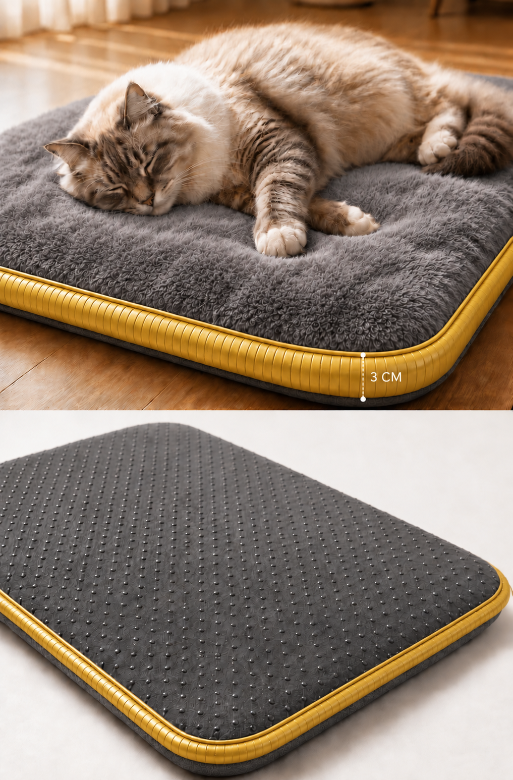 Visco Kedi Köpek Yatağı – 3 CM Hafızalı Sünger, Gri Welsoft Peluş