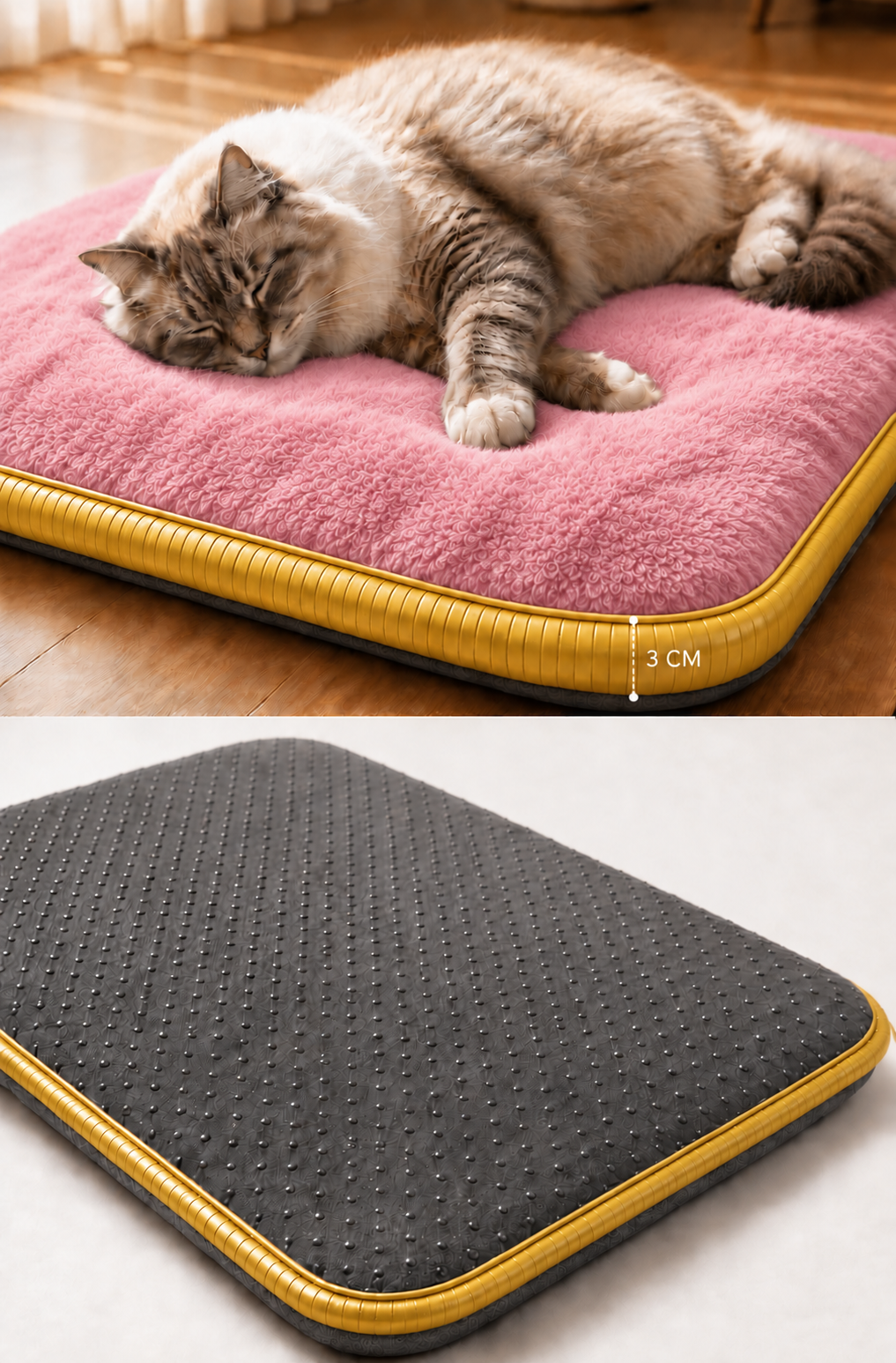 Visco Kedi Köpek Yatağı – 3 CM Hafızalı Sünger, Welsoft Pembe Peluş