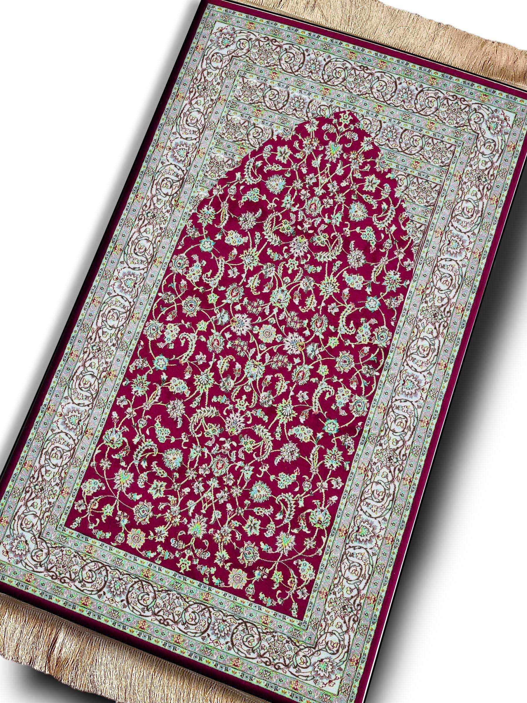 Bordo Keten Astarlı Kadife Seccade - 70x120cm - Carpetella