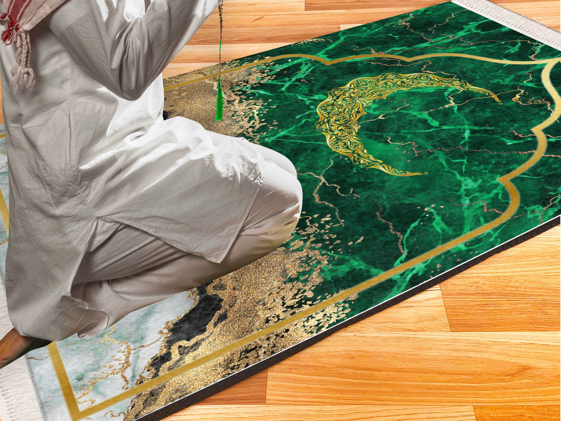 Yeşil Hilal Keten Kadife Seccade - 70x120cm - Carpetella