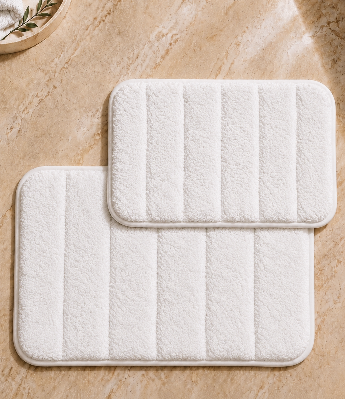 Süngerli Banyo Paspası Seti Kaymaz Taban - Beyaz Peluş