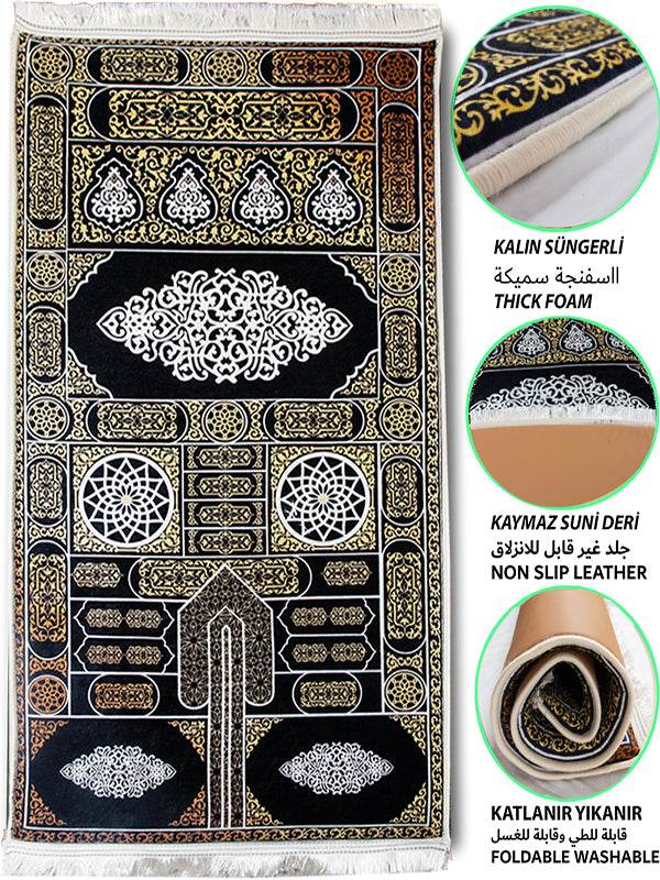 3 CM Süngerli Ortopedik Seccade - Gold Kabe Motifli Lüks Kadife - Carpetella