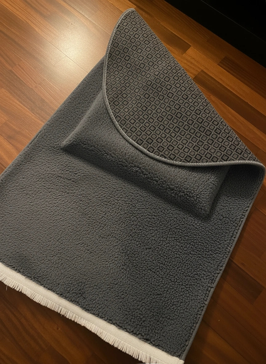 7 CM Ortopedik Ortası Süngerli Diz Ağrıtmaz Gri Peluş Seccade Namazlık