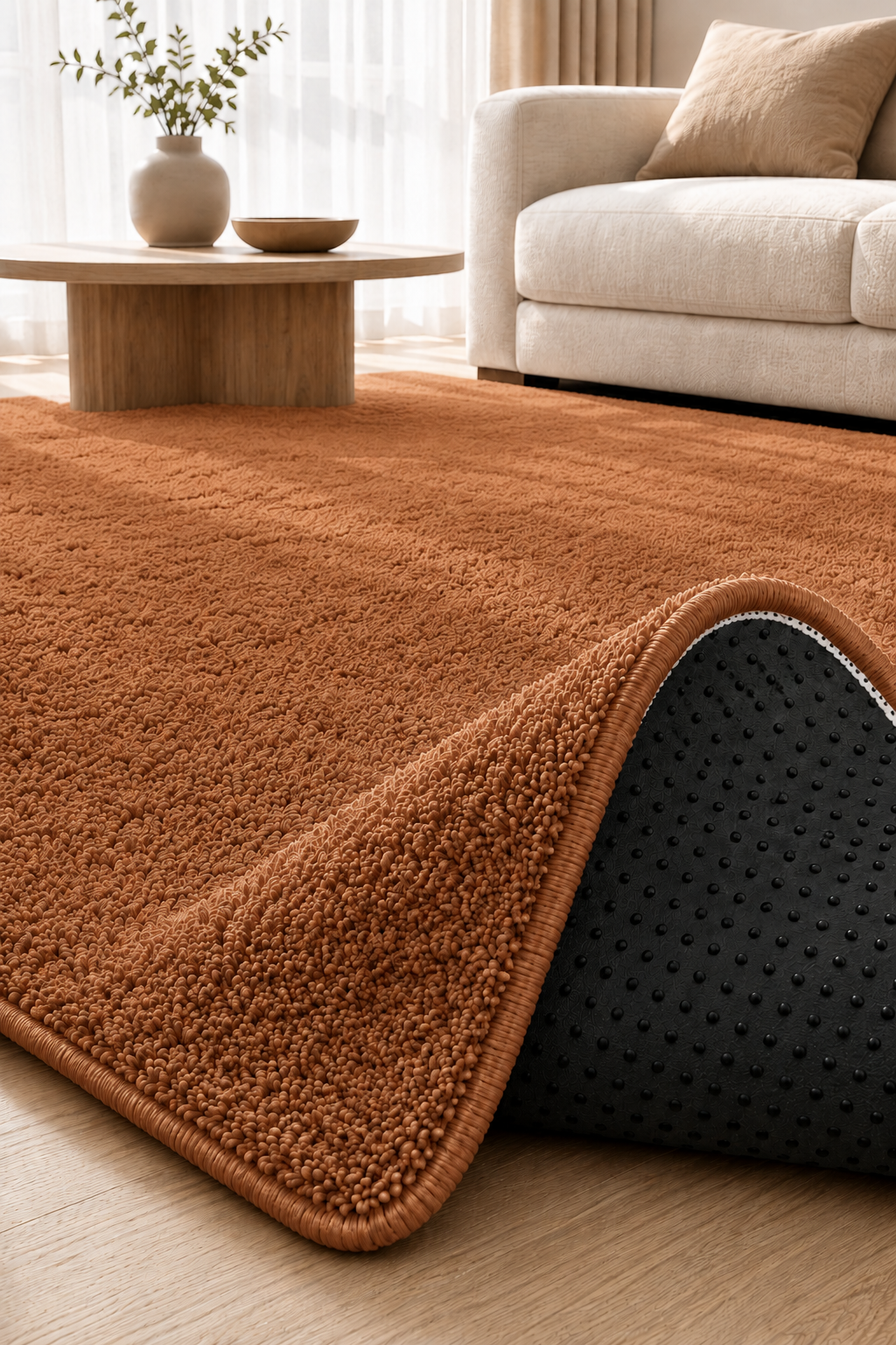 Peluş Kaydırmaz Halı | Salon, Yatak Odası ve Oturma Odası Halısı Kahverengi