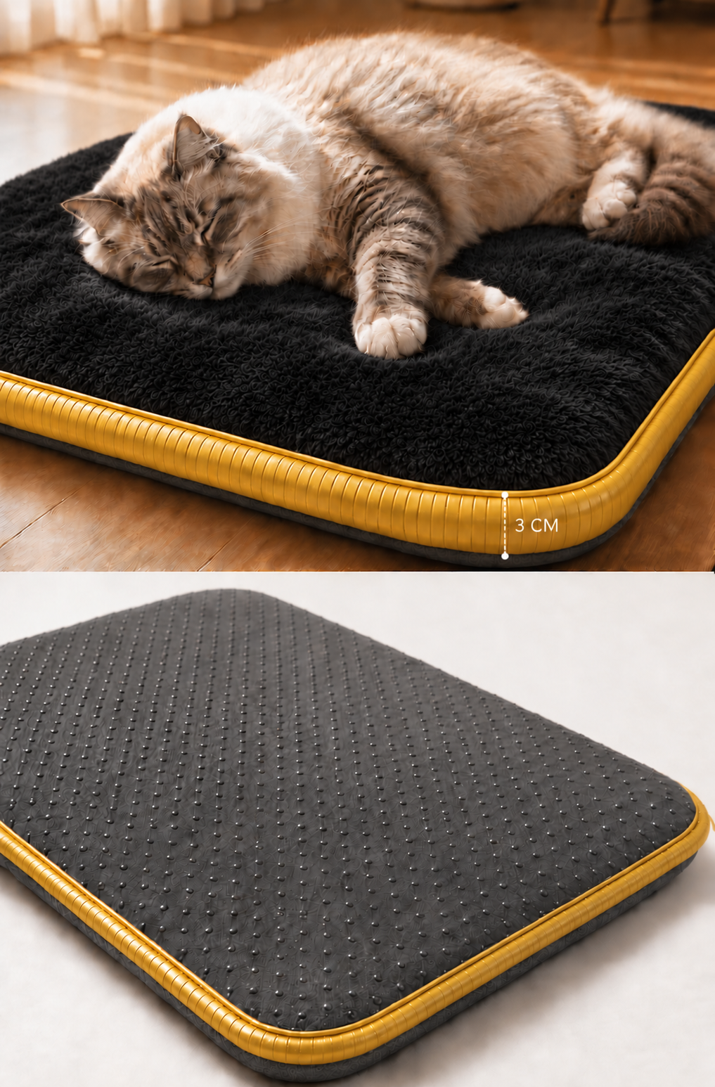 Visco Kedi Köpek Yatağı – 3 CM Hafızalı Sünger, Welsoft Siyah Peluş