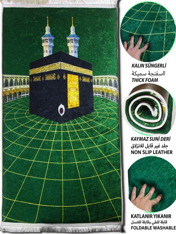 3 CM Süngerli Ortopedik Seccade - Yeşil Gold Ortopedik Kadife - Carpetella