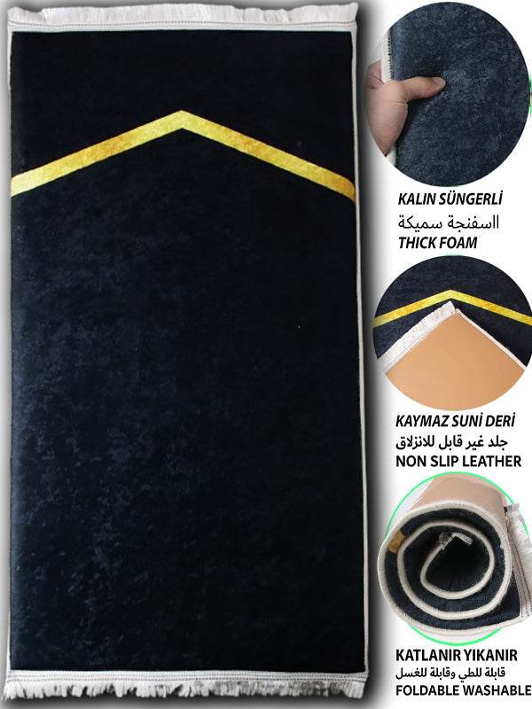 3 CM Süngerli Ortopedik Seccade - Siyah Sade Minimalist Ortopedik Seccade - Carpetella