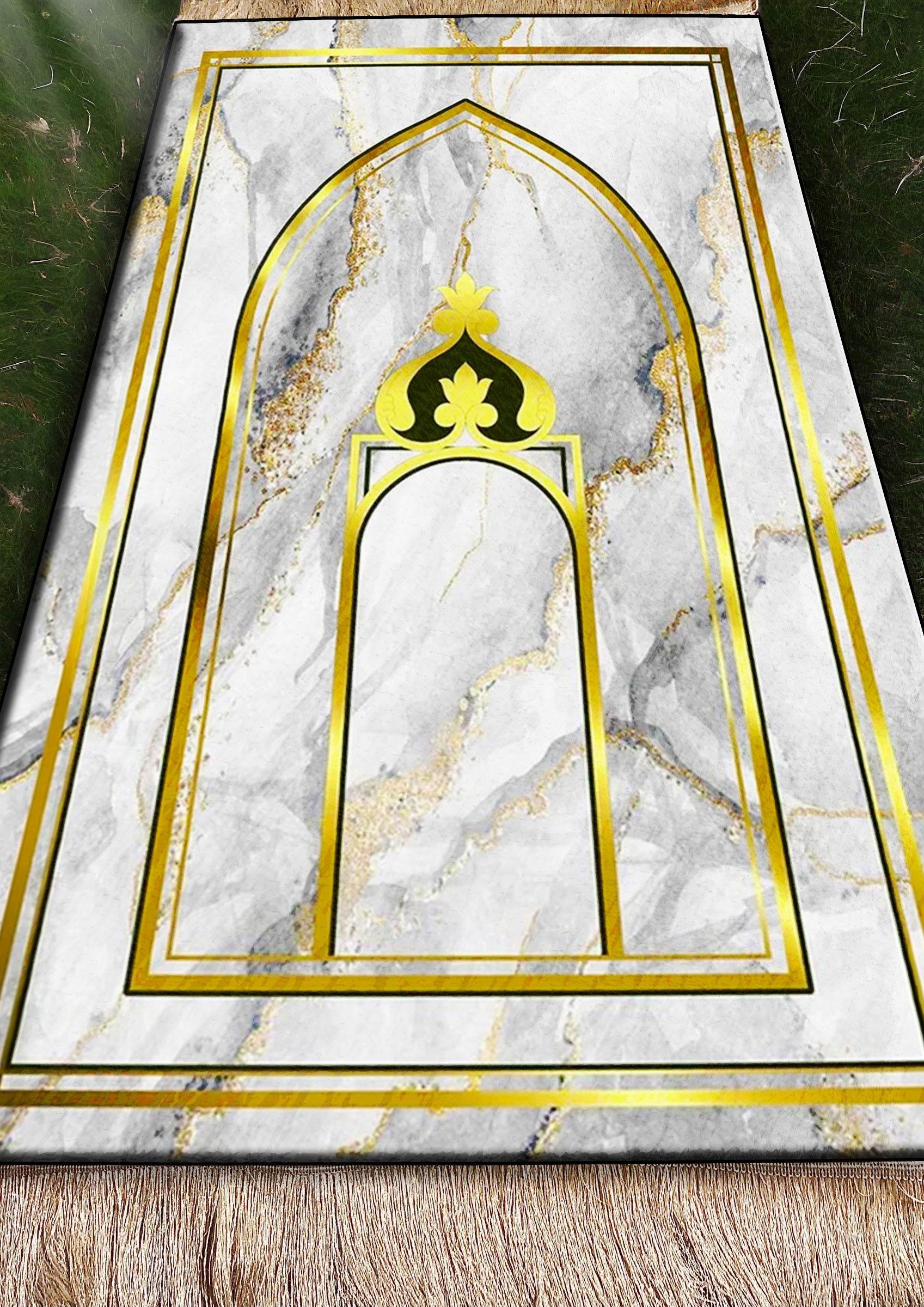 3 CM Süngerli Ortopedik Seccade - Mermer Gold Desenli Diz Dostu Seccade - Carpetella