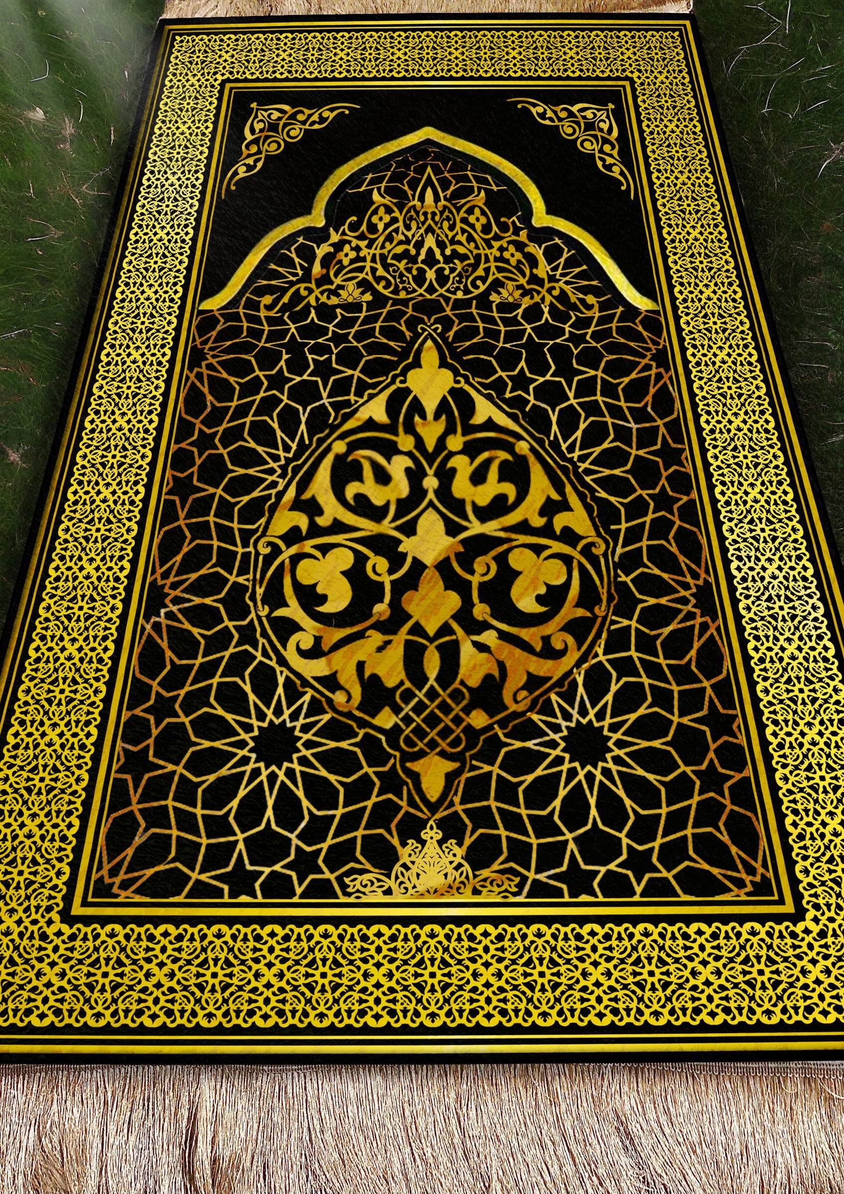 3 CM Süngerli Ortopedik Seccade - Siyah Sarı Çizgili Lüks - Carpetella