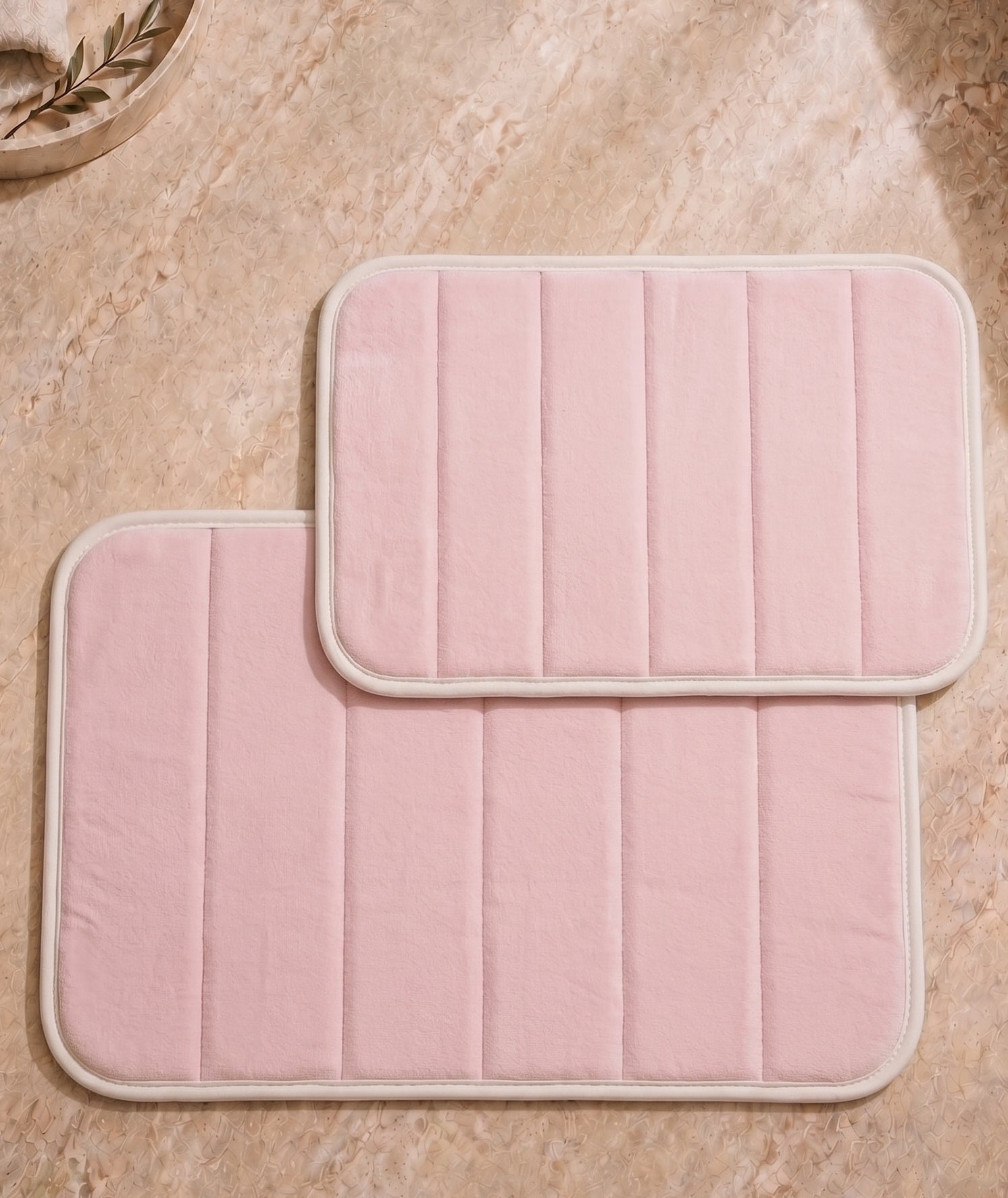Süngerli Banyo Paspas Seti 2'li - Pembe (60x80 cm & 40x70 cm)