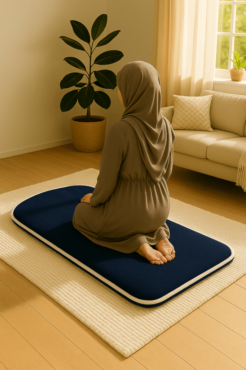 Düz Renk Desensiz Lacivert Kadife Seccade Ortopedik 3 CM Süngerli - Carpetella