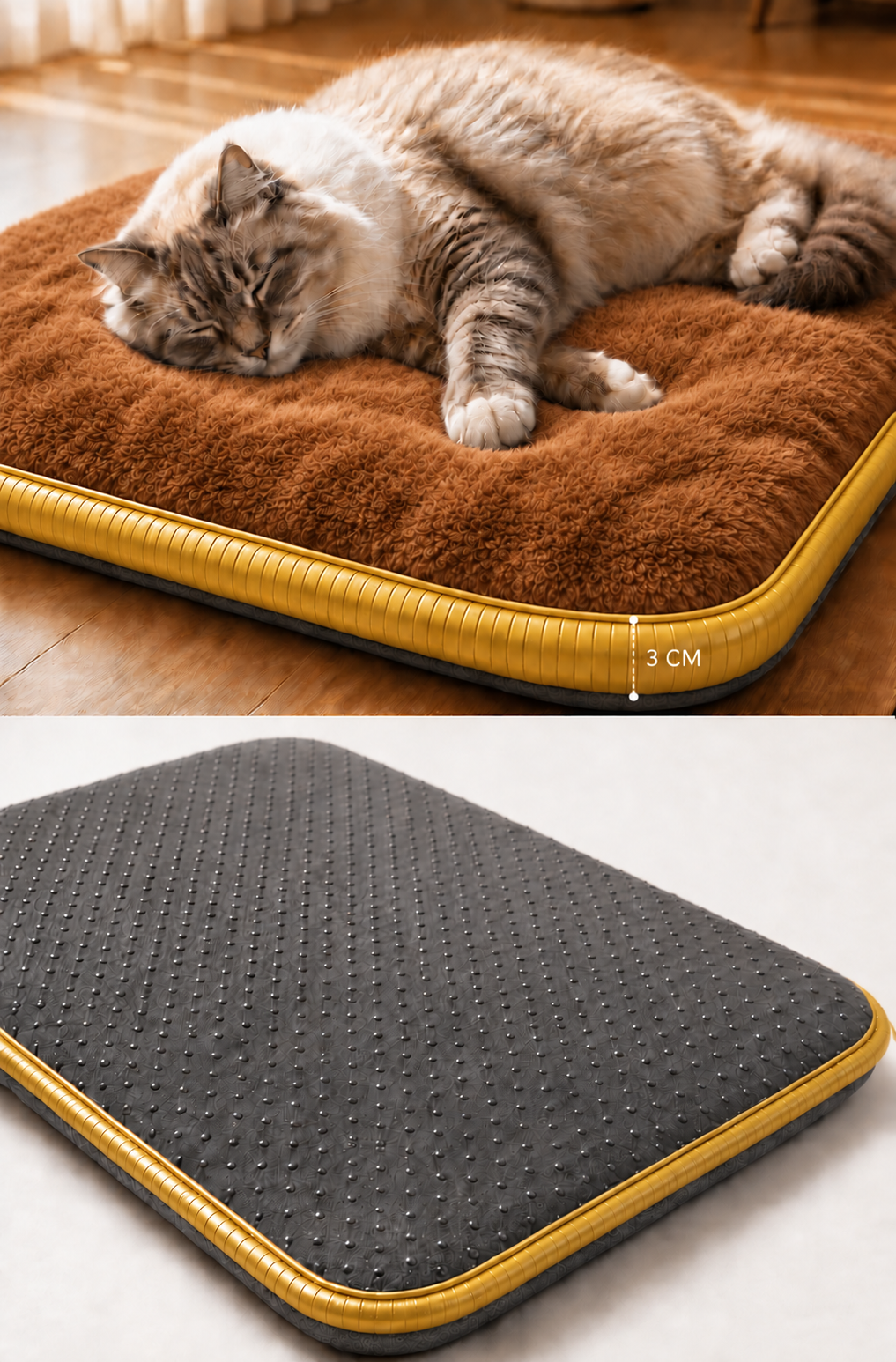 Visco Kedi Köpek Yatağı – 3 CM Hafızalı Sünger, Kahverengi Welsoft Peluş
