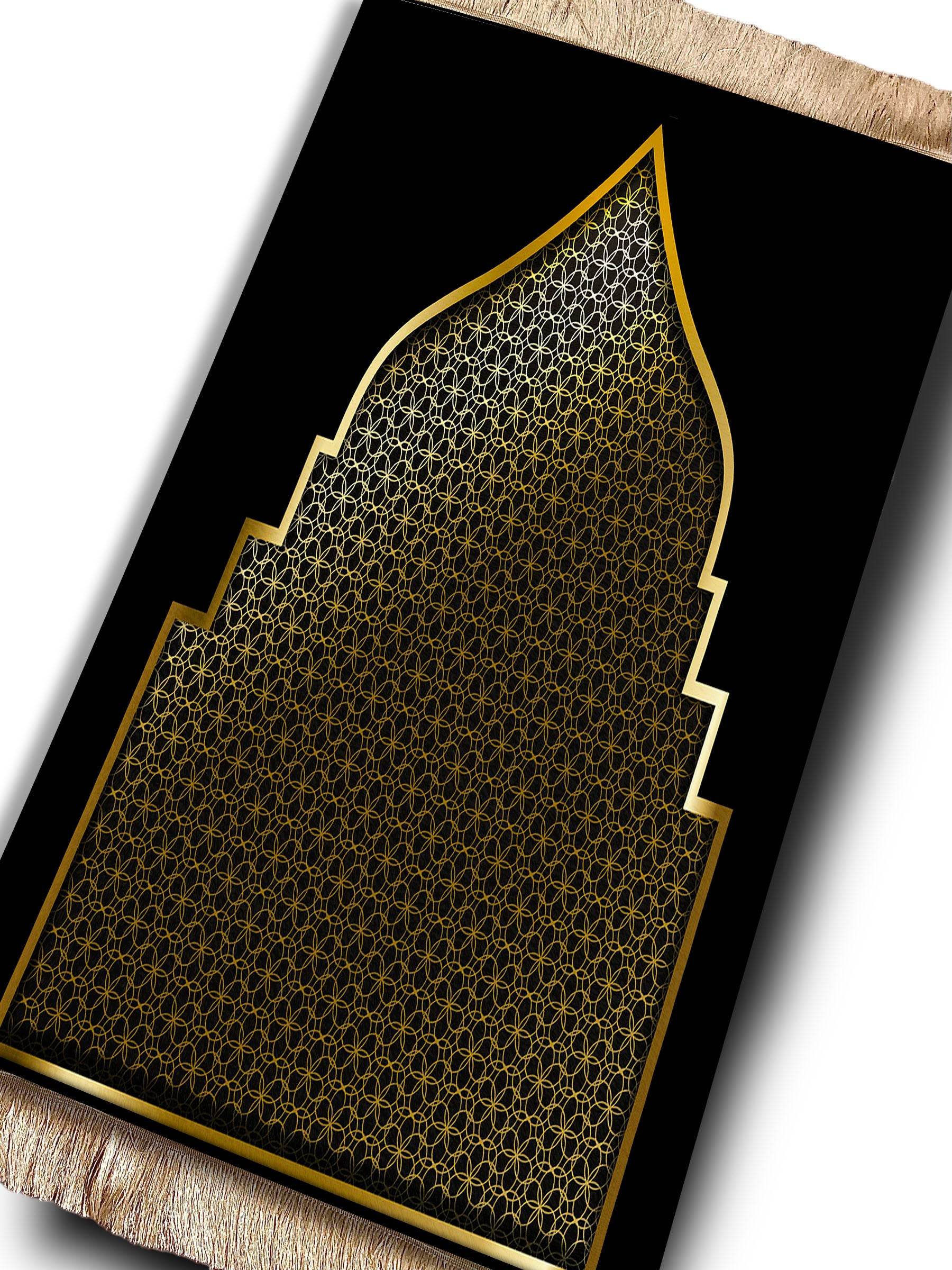 Siyah Gold Keten Astarlı Kadife Seccade - 70x120cm - Carpetella