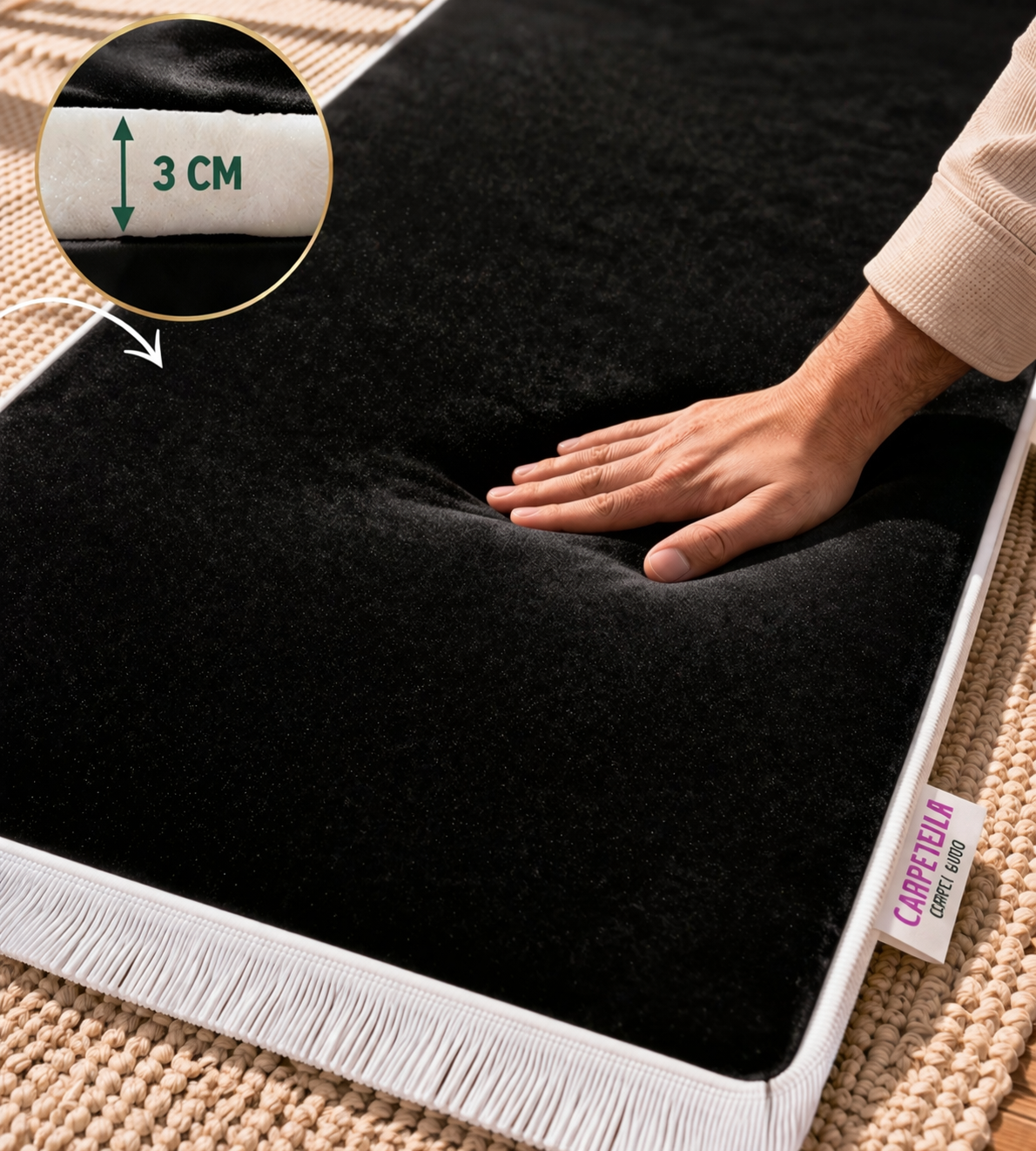 3 CM Süngerli Siyah Kabe Kadife Ortopedik Seccade