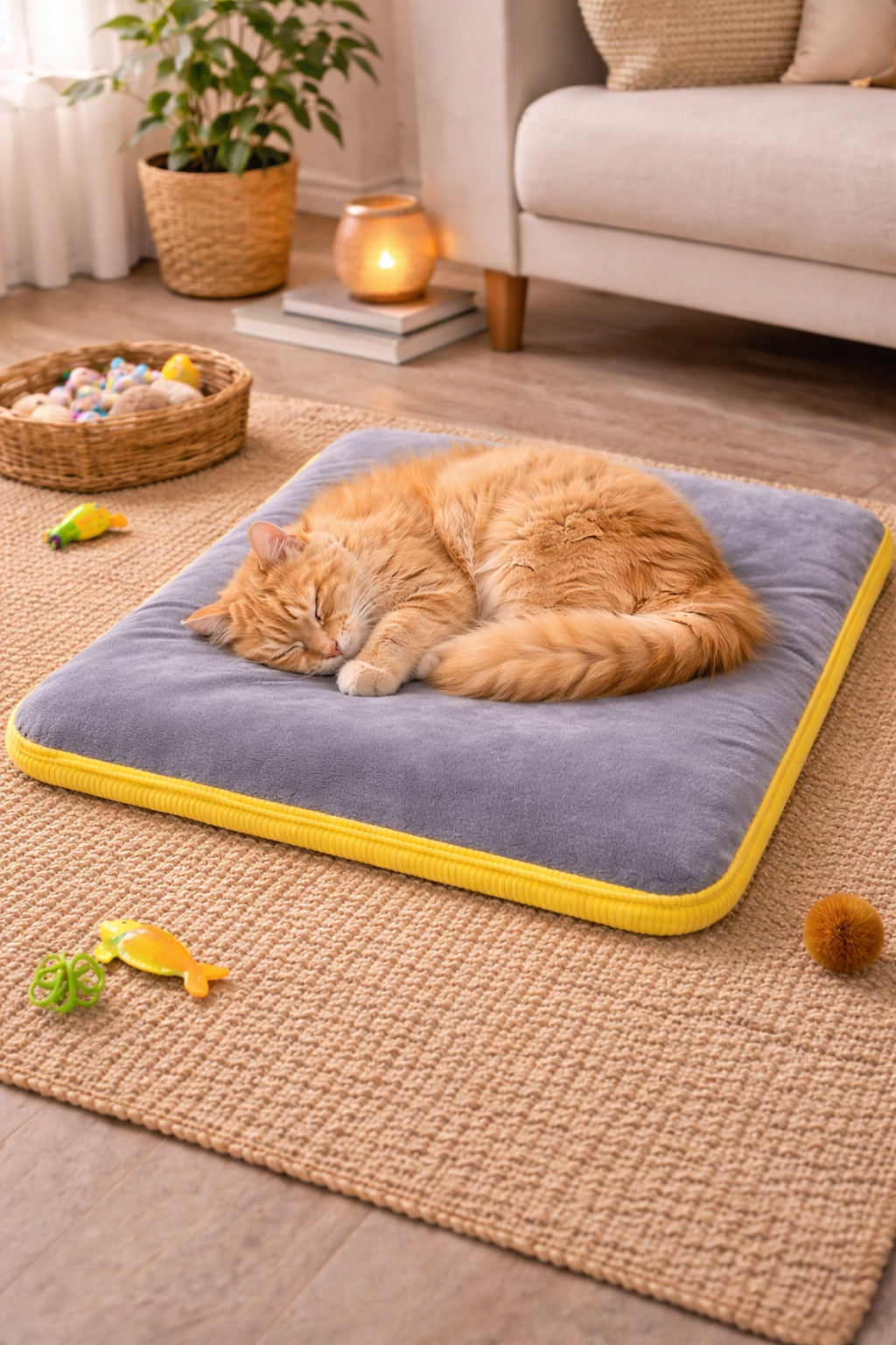 3 CM Süngerli Ortopedik Kedi Köpek Yatağı Gri Süet – Kaymaz Tabanlı Peluş Pet Mat Minderi