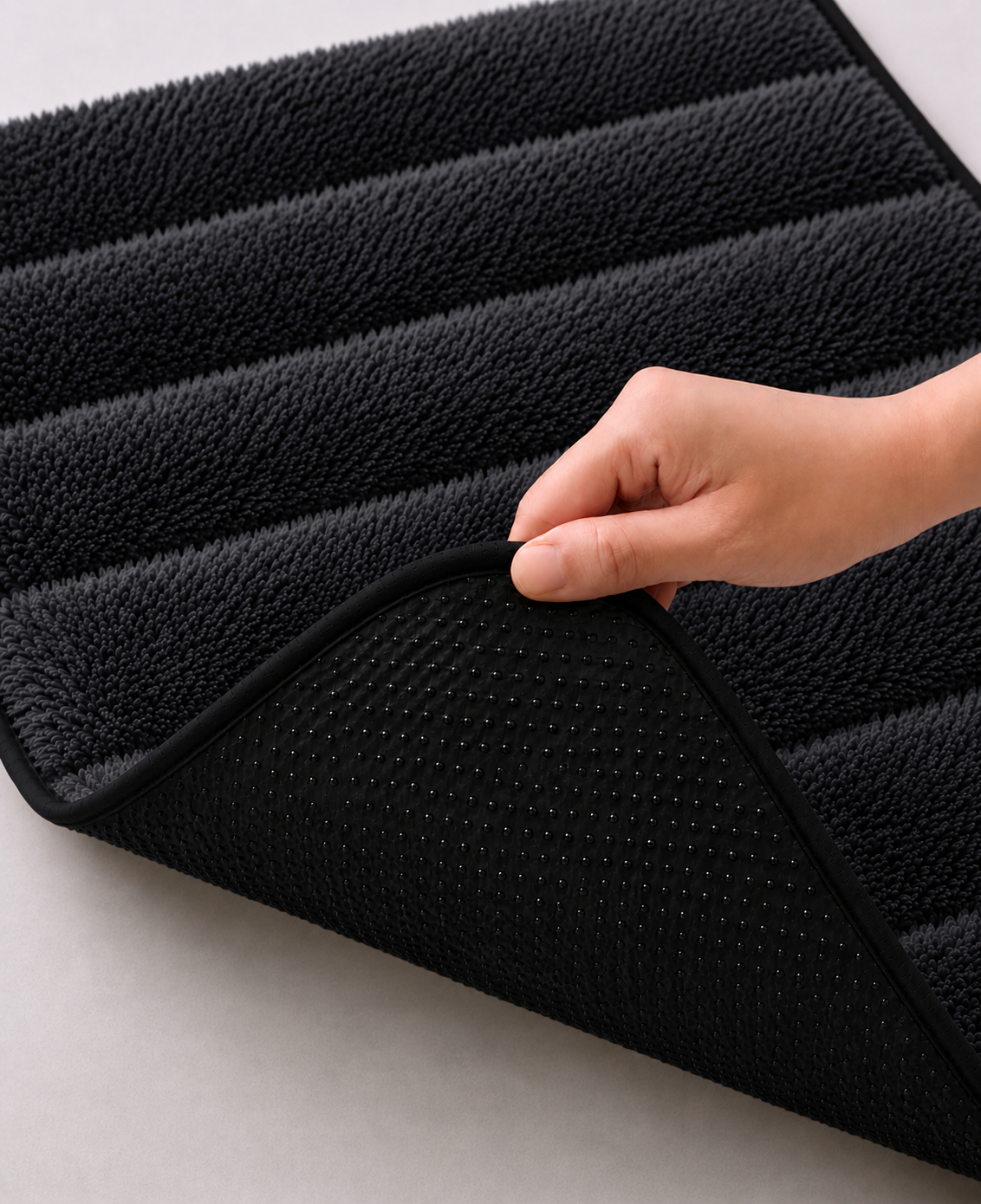 Süngerli Banyo Paspası Seti Kaymaz Taban - Siyah Peluş