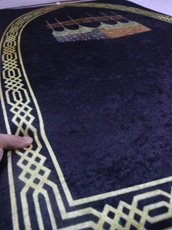 3 CM Süngerli Ortopedik Seccade - Siyah Bordürlü Kabe Motifli Seccade - Carpetella