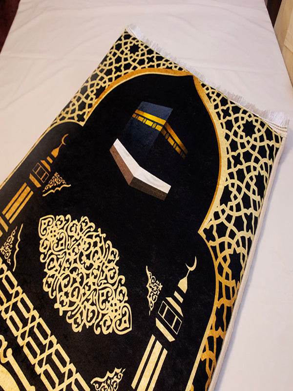 3 CM Süngerli Ortopedik Seccade - Kabe Gold Motifli Lüks - Carpetella