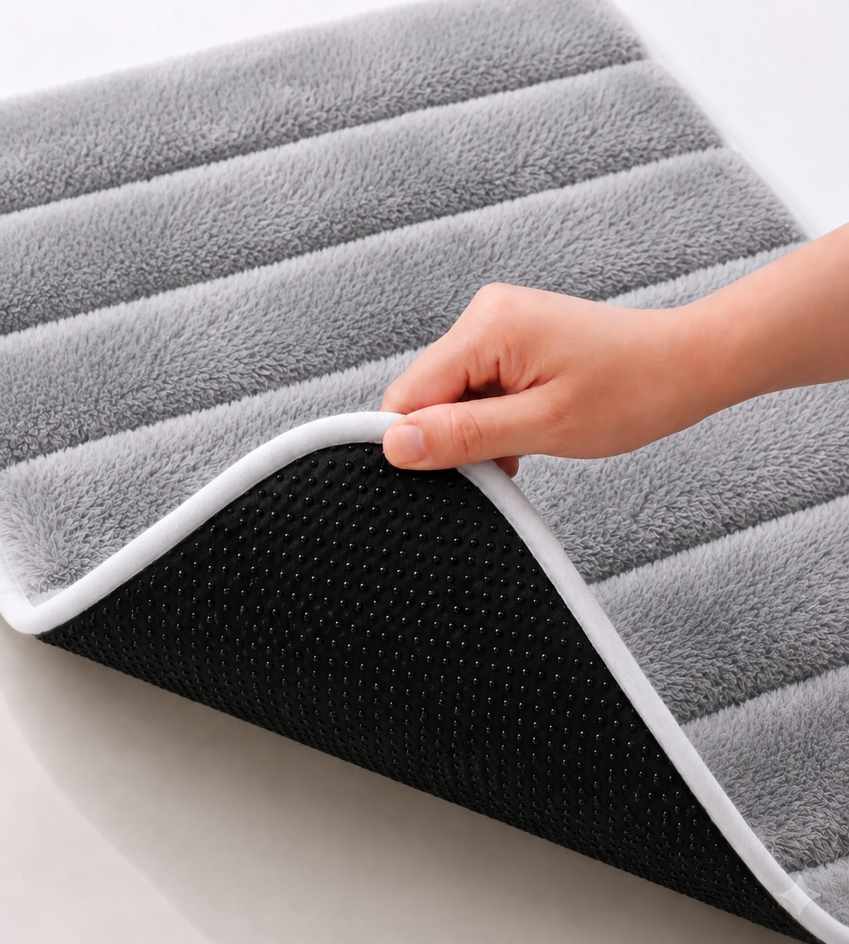 Süngerli Banyo Paspası Seti Kaymaz Taban - Gri Peluş
