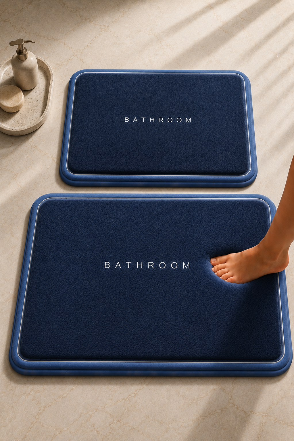 Süngerli Banyo Paspası Seti Kaymaz Taban - 2'li Banyo Halısı Takımı Lacivert