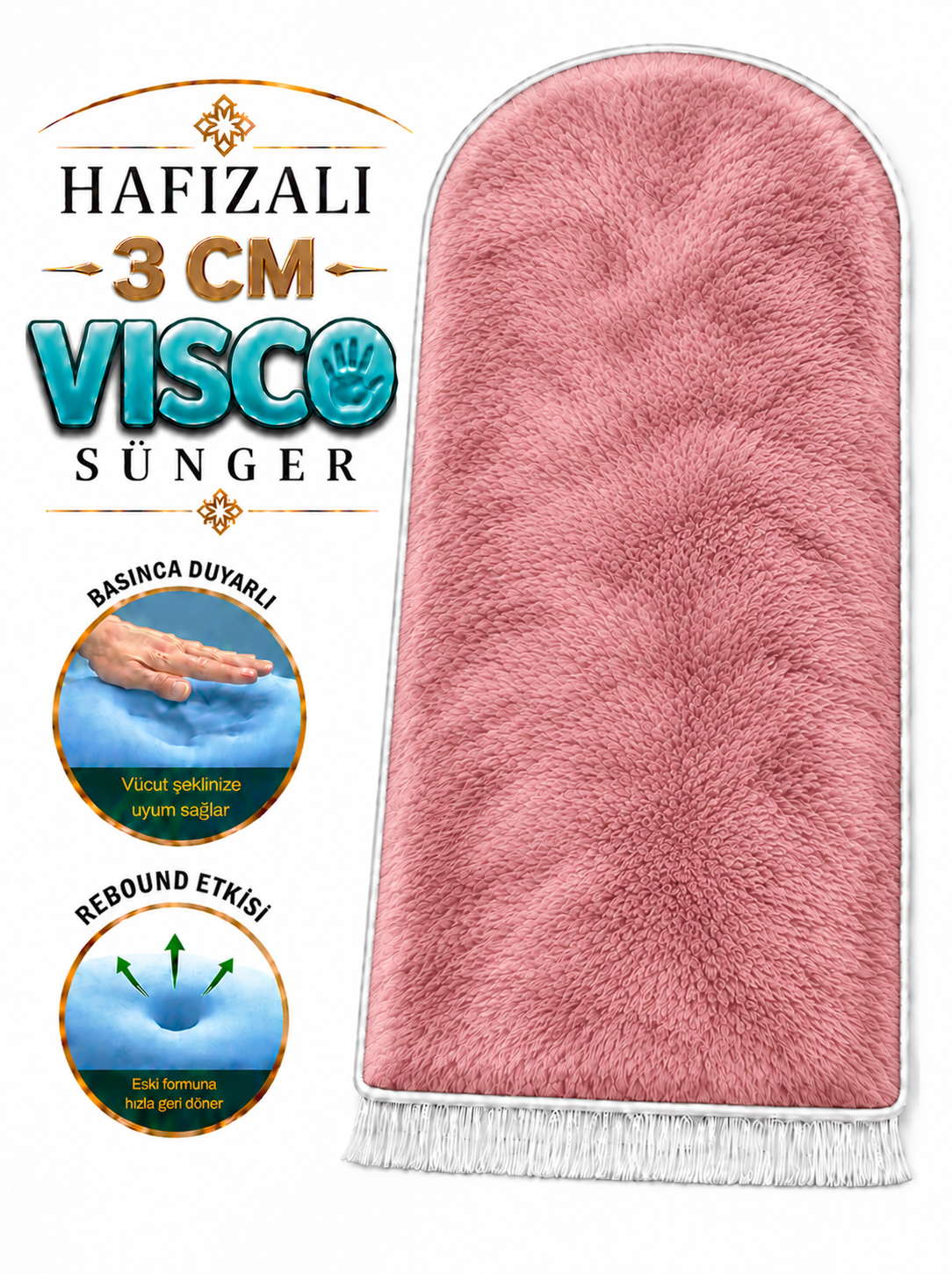 3 CM Süngerli Ortopedik Visco Seccade - Pembe Peluş Diz Ağrıtmaz Kadife