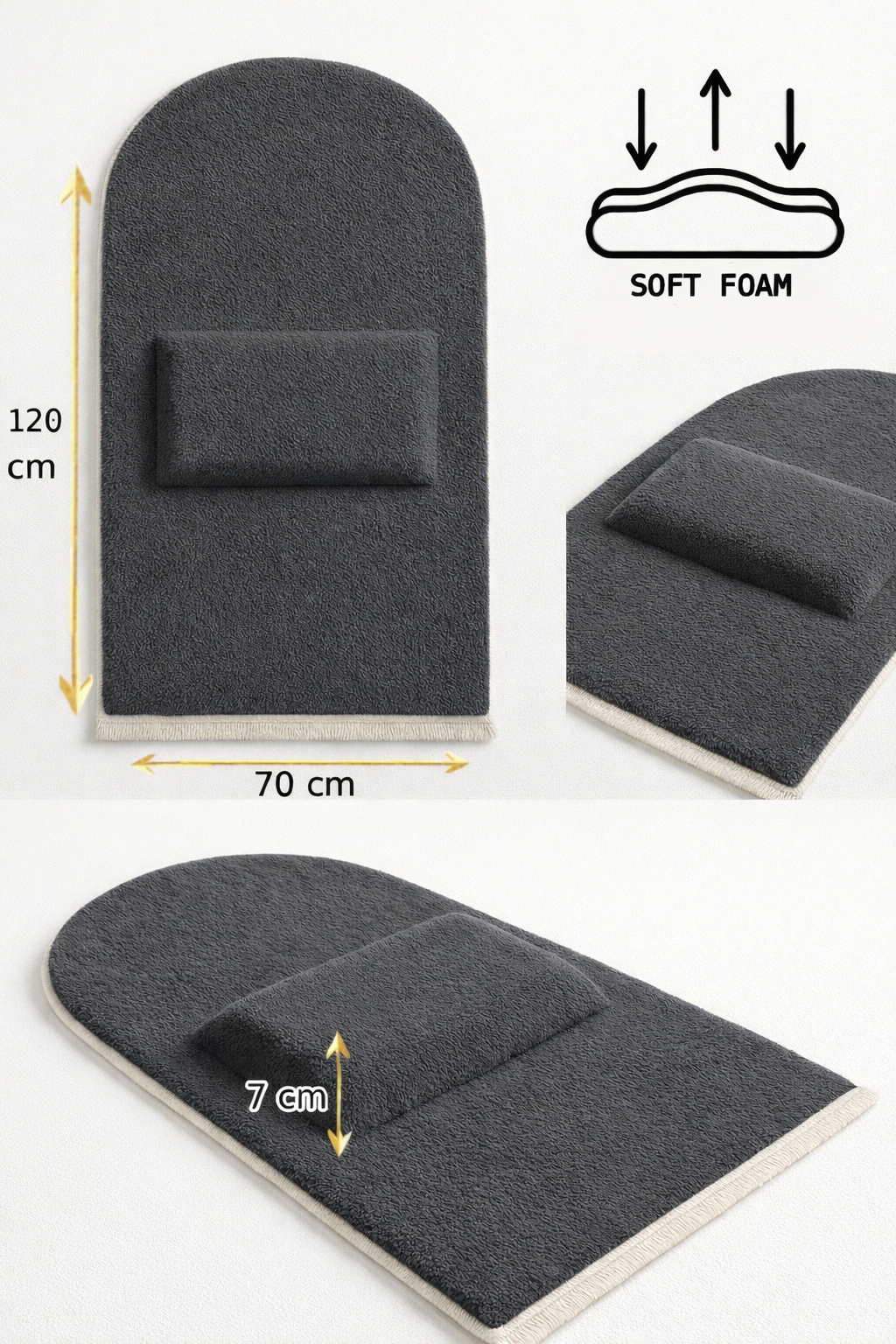 7 CM Ortopedik Ortası Süngerli Diz Ağrıtmaz Gri Peluş Seccade Namazlık