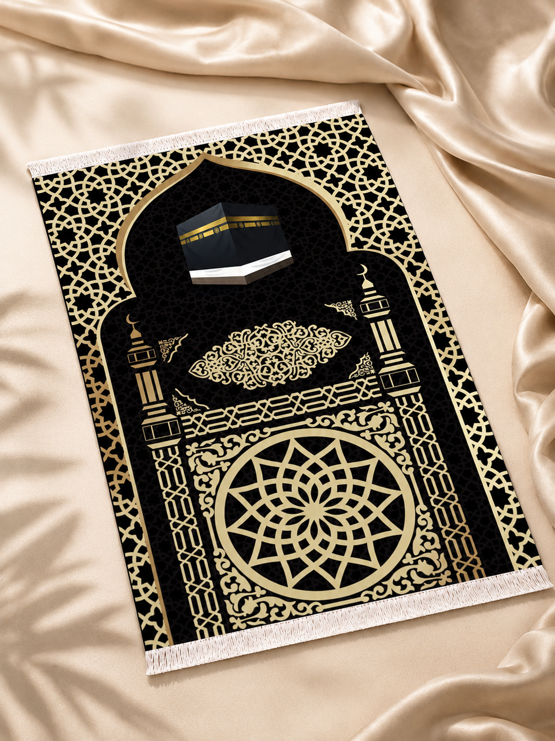 Kadife Seccade Kaymaz Taban - Gold Siyah
