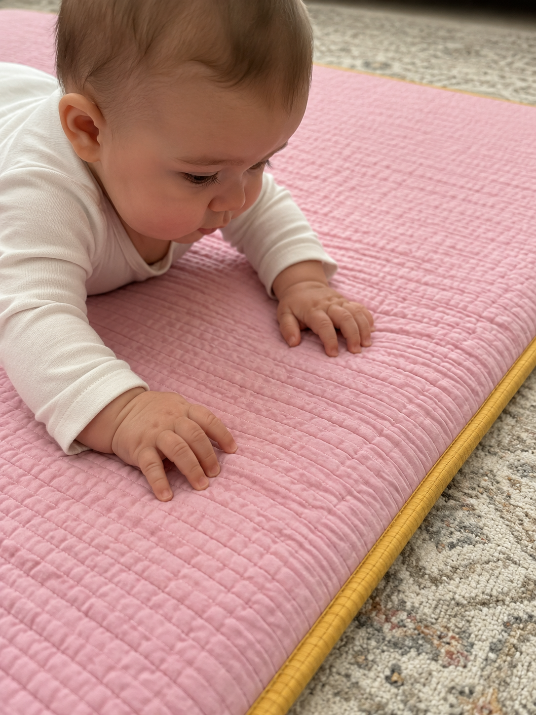 3 cm Süngerli Müslin Bebek Oyun Matı – Kaymaz Tabanlı Pamuk Pembe