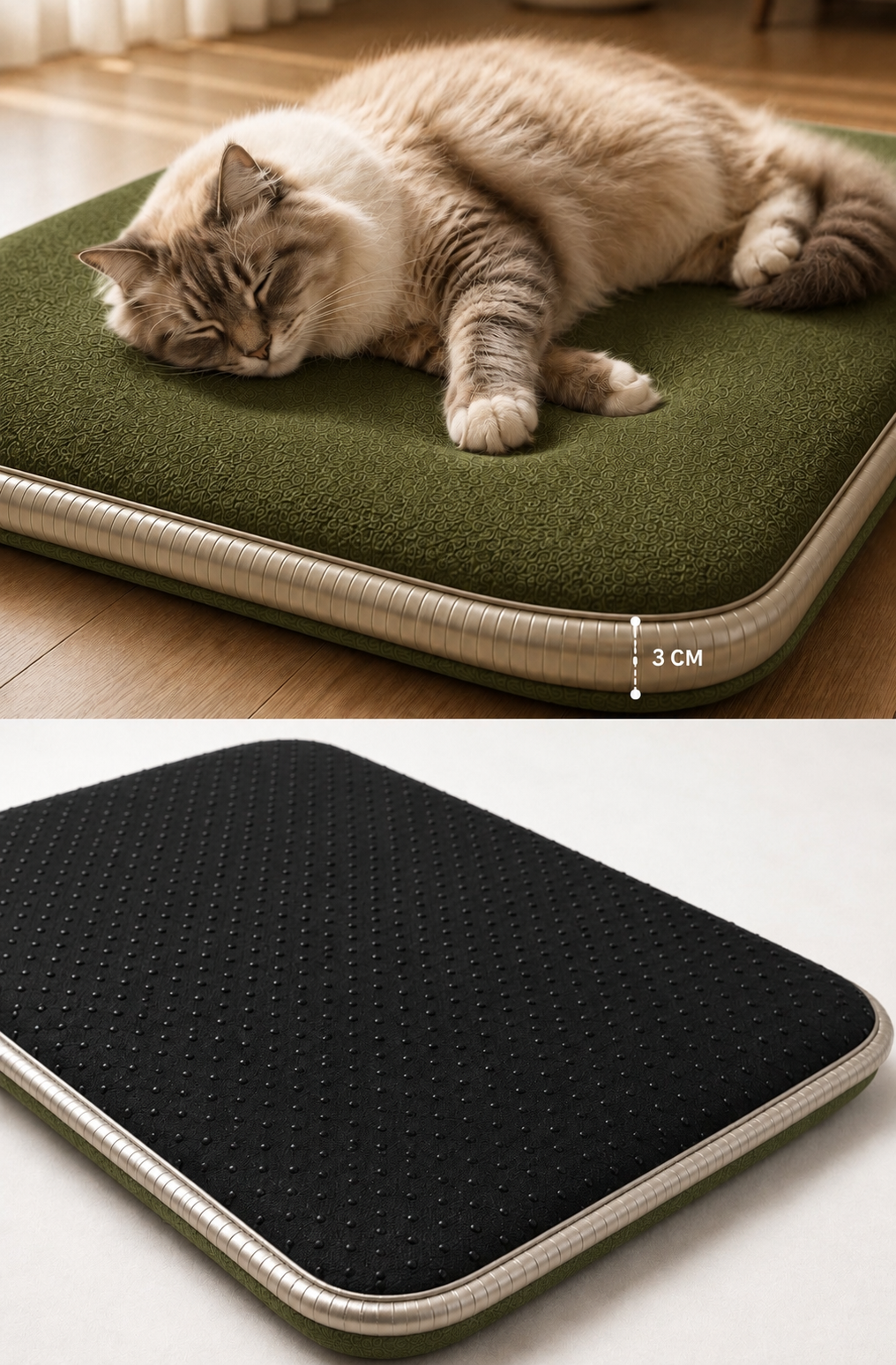 Visco Kedi Köpek Yatağı – 3 CM Hafızalı Sünger, Pati Dostu Haki Kumaş