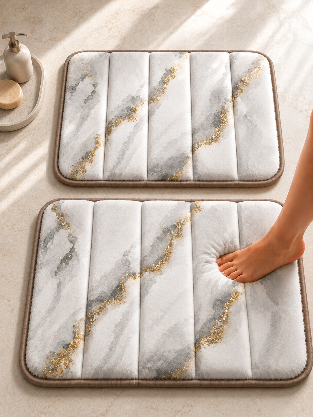Süngerli Banyo Paspası Seti Kaymaz Taban - 2'li Banyo Halısı Takımı