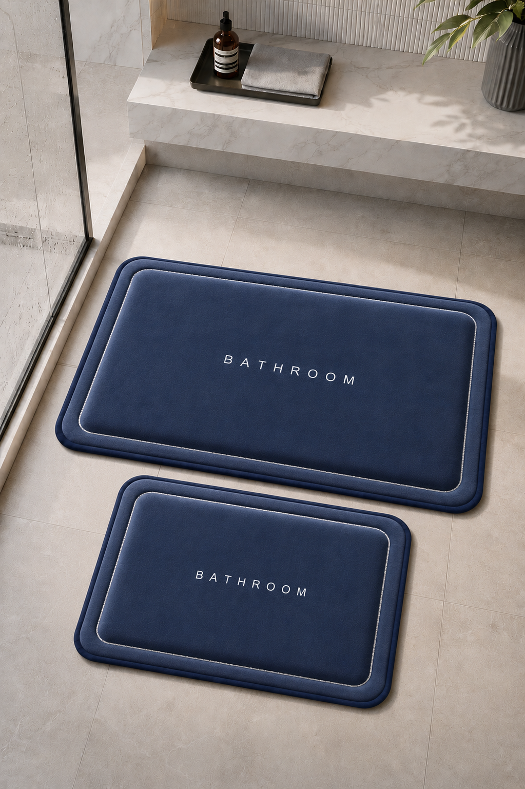 Süngerli Banyo Paspası Seti Kaymaz Taban - 2'li Banyo Halısı Takımı Lacivert