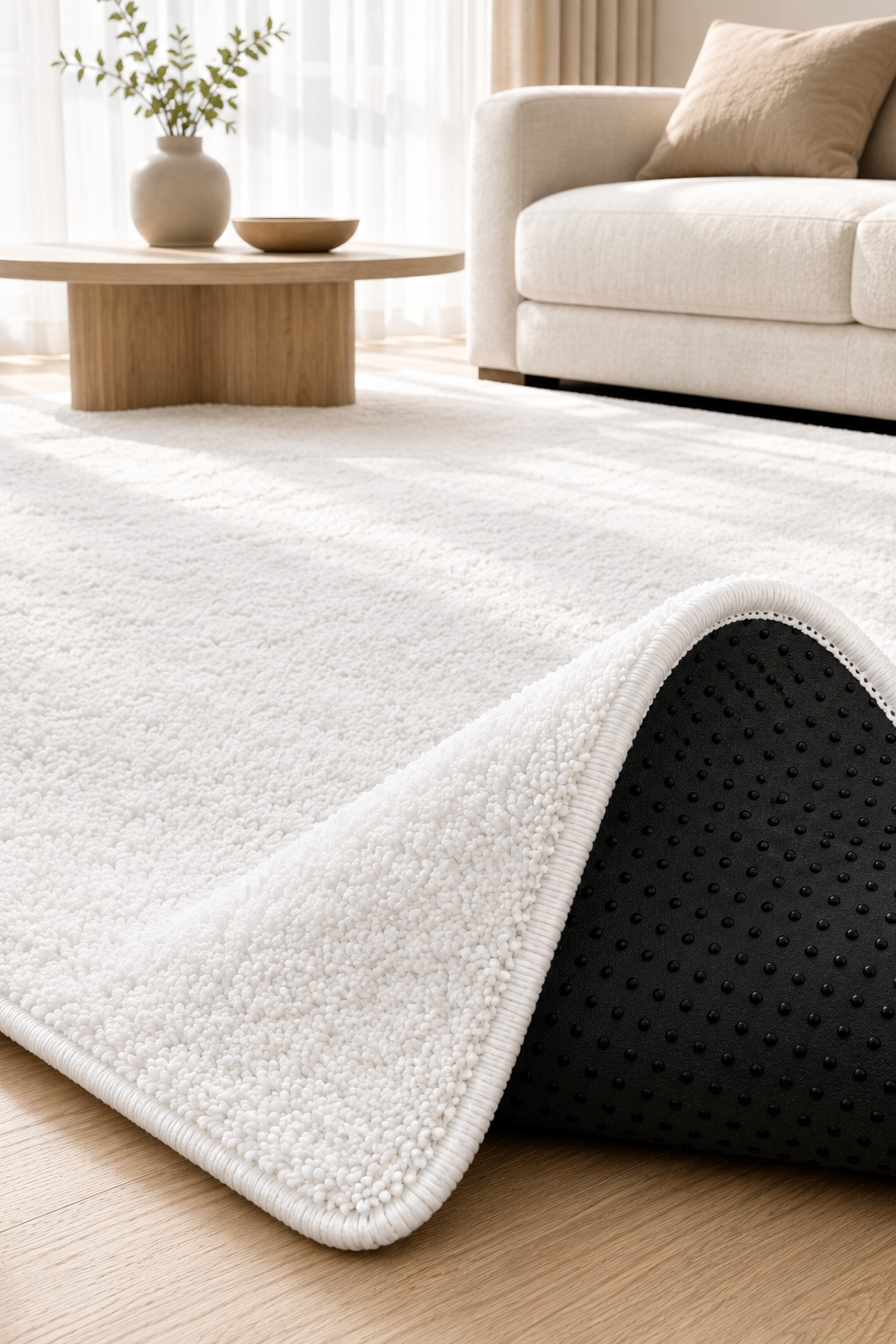 Peluş Kaydırmaz Halı | Salon, Yatak Odası ve Oturma Odası Halısı Beyaz
