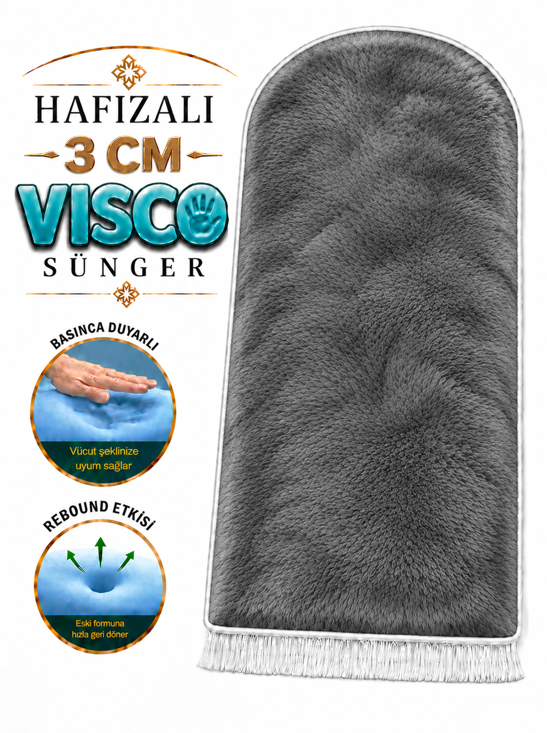 3 CM Süngerli Peluş Gri Ortopedik Visco Seccade - Diz Ağrıtmaz