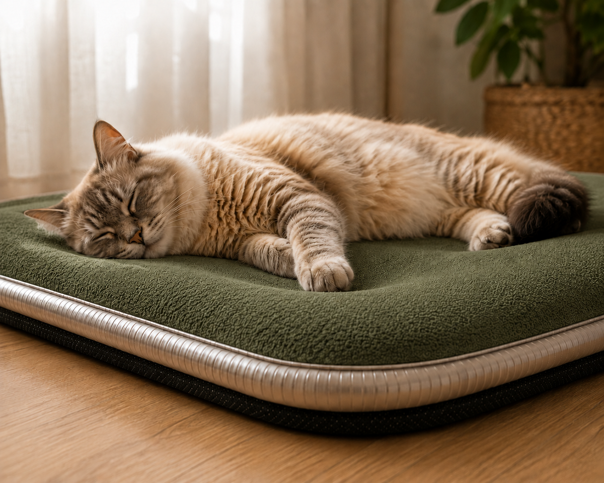 Visco Kedi Köpek Yatağı – 3 CM Hafızalı Sünger, Pati Dostu Haki Kumaş