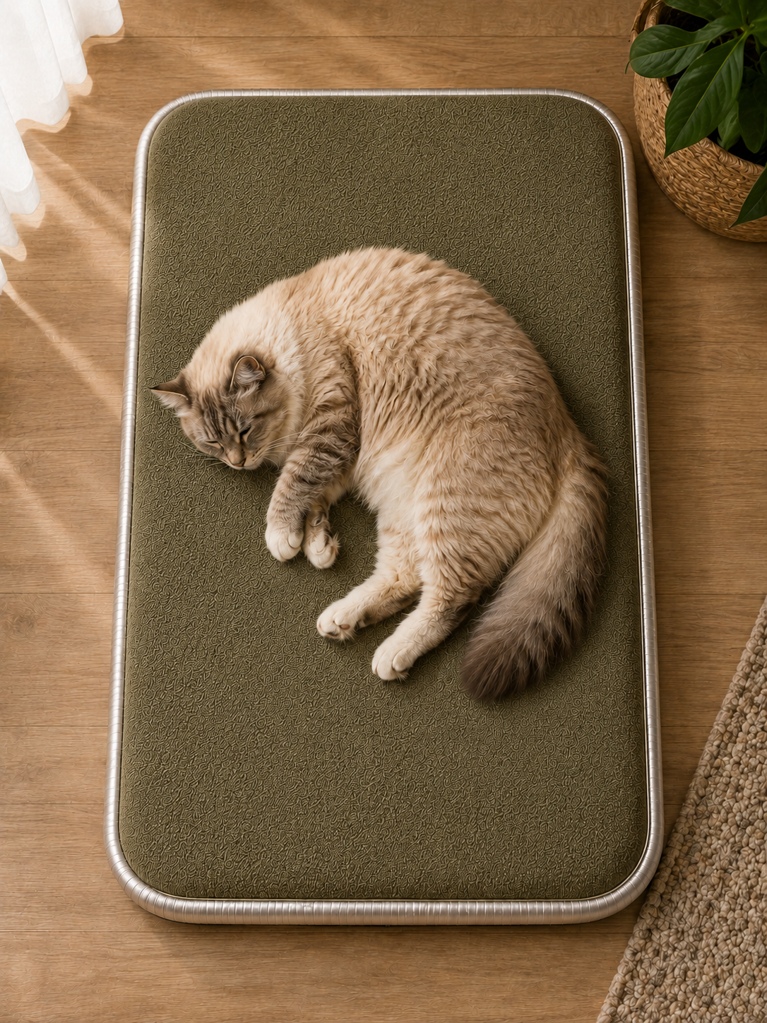 Visco Kedi Köpek Yatağı – 3 CM Hafızalı Sünger, Pati Dostu Haki Kumaş