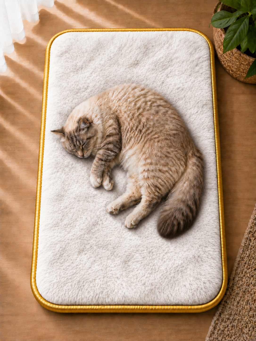 Visco Kedi Köpek Yatağı – 3 CM Hafızalı Sünger, Beyaz Welsoft Peluş