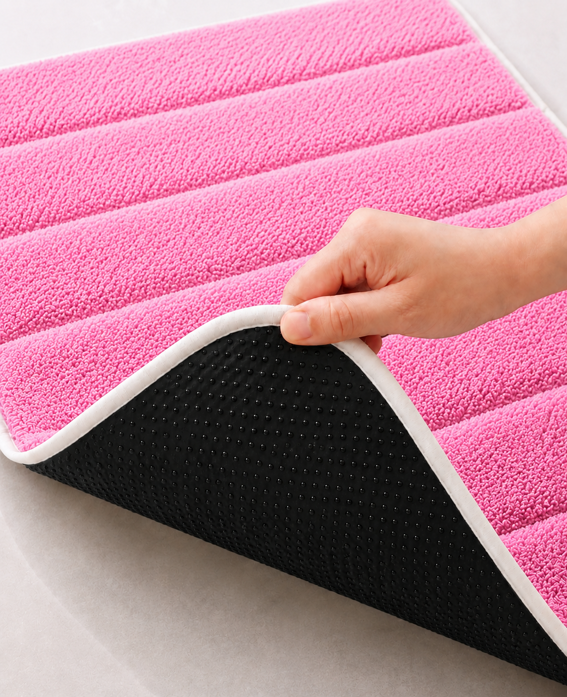 Süngerli Banyo Paspası Seti Kaymaz Taban - Pembe Peluş