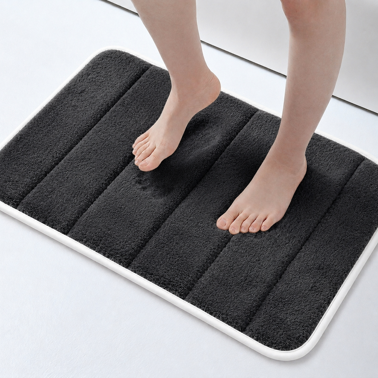 Süngerli Banyo Paspası Seti Kaymaz Taban - Siyah Peluş