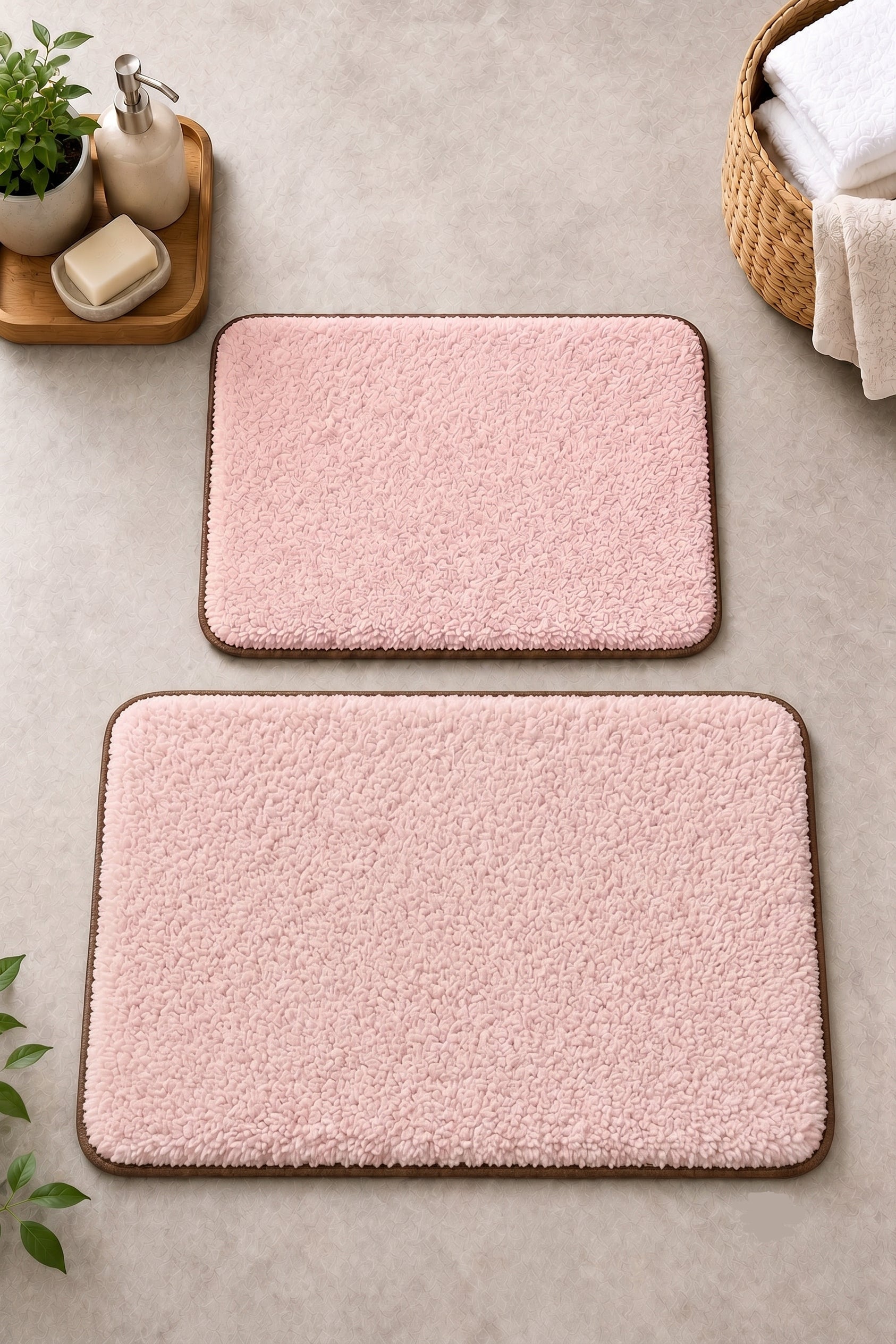 Kaydırmaz Banyo Paspası Seti - 2'li Peluş Banyo Halısı Pembe