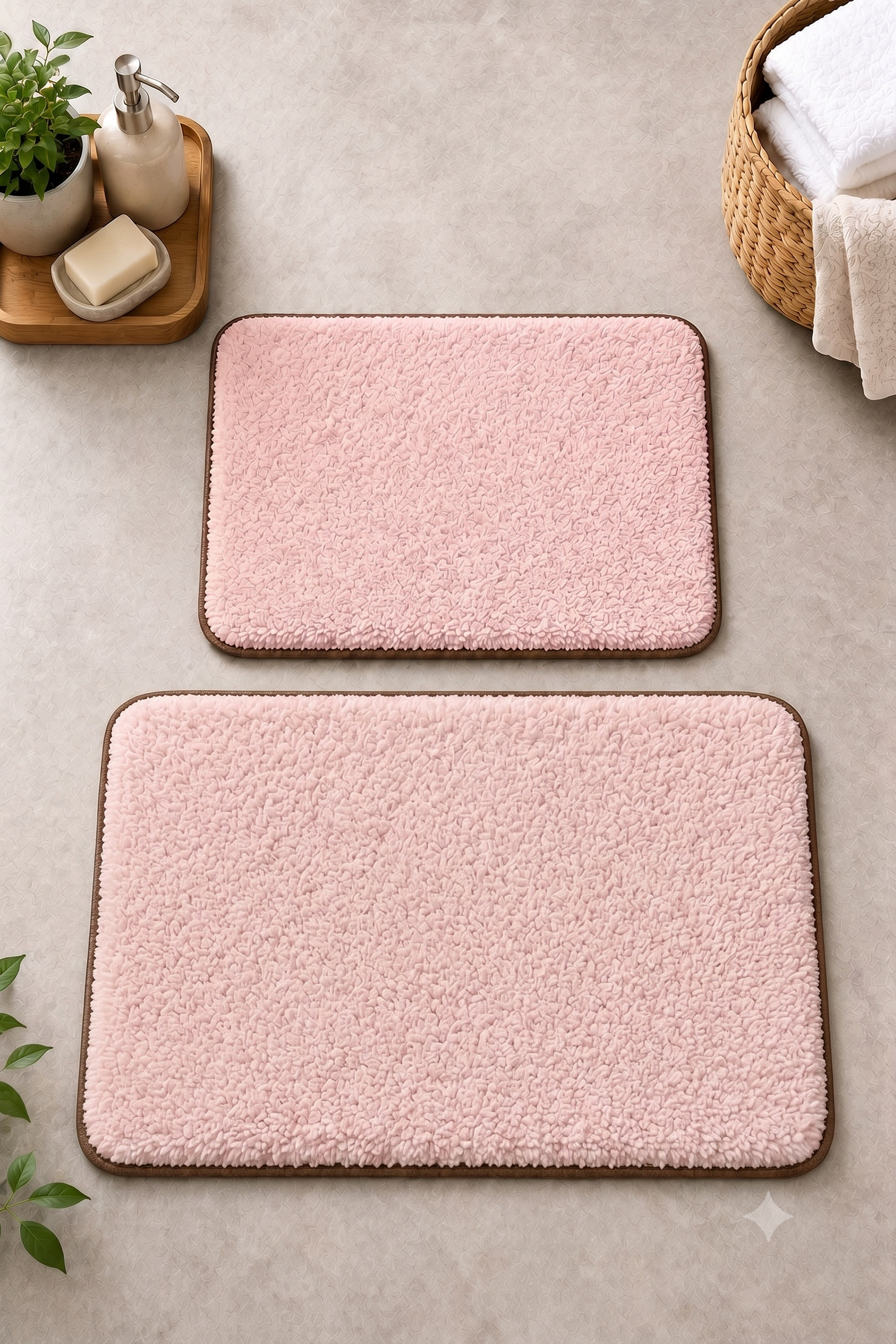 Kaydırmaz Banyo Paspası Seti - 2'li Peluş Banyo Halısı Pembe